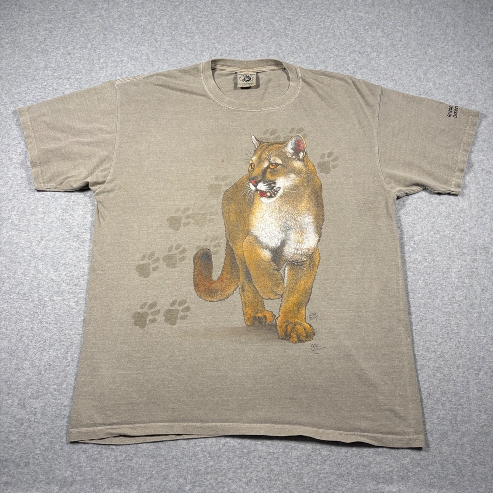 Vintage Nature T Shirt Mens Large Tan Arizona Sonora Desert Museum Cougar 2000s